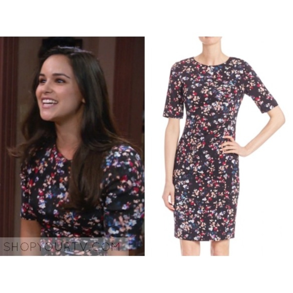 L.K. Bennett London Polena Sheath Dress 10 Viscose Stretch Floral Black Multi
